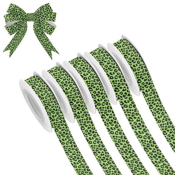5 Rolls Christmas Ribbon 1.5 inch Wide Decorative Ribbon for Gift Wrapping and Holiday Decorations Neon Green Leopard Print