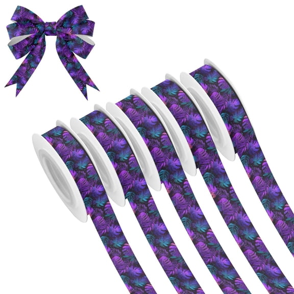 5 Rolls Christmas Ribbon 1.5 inch Wide Decorative Ribbon for Gift Wrapping and Holiday Decorations Neon Palm Leaves Pattern