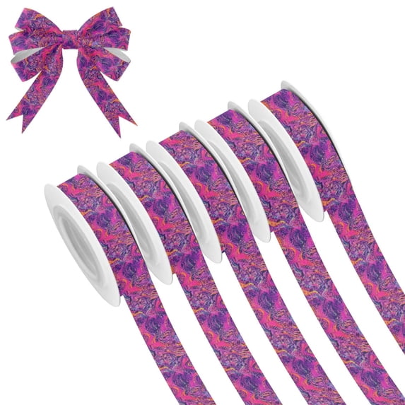 5 Rolls Christmas Ribbon 1.5 inch Wide Decorative Ribbon for Gift Wrapping and Holiday Decorations Neon Pink Wavy Lines