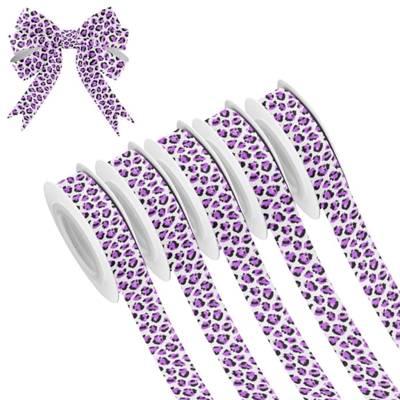 5 Rolls Christmas Ribbon 1.5 inch Wide Decorative Ribbon for Gift Wrapping and Holiday Decorations Neon Purple Leopard Print