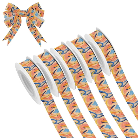 5 Rolls Christmas Ribbon 1.5 inch Wide Decorative Ribbon for Gift Wrapping and Holiday Decorations Orange Geometric Shapes