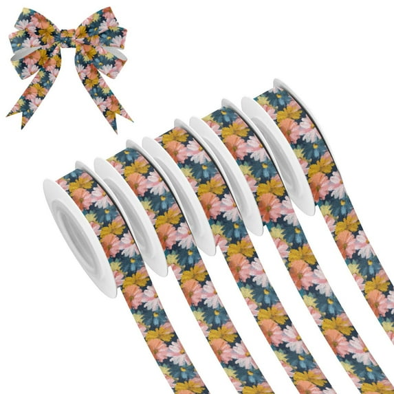 5 Rolls Christmas Ribbon 1.5 inch Wide Decorative Ribbon for Gift Wrapping and Holiday Decorations Oversized Daisies