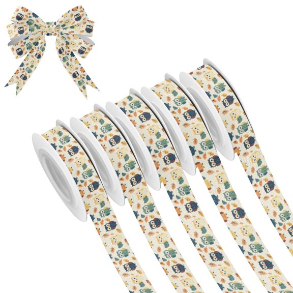 5 Rolls Christmas Ribbon 1.5 inch Wide Decorative Ribbon for Gift Wrapping and Holiday Decorations Owls and Foliage
