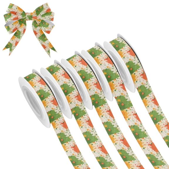 5 Rolls Christmas Ribbon 1.5 inch Wide Decorative Ribbon for Gift Wrapping and Holiday Decorations Paint Splatter Pattern