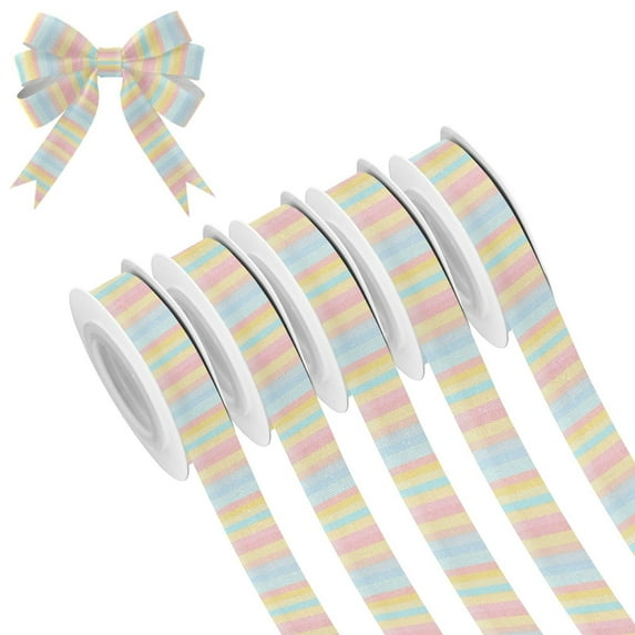 5 Rolls Christmas Ribbon 1.5 inch Wide Decorative Ribbon for Gift Wrapping and Holiday Decorations Pastel Background with Stripes