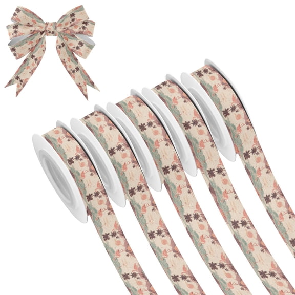5 Rolls Christmas Ribbon 1.5 inch Wide Decorative Ribbon for Gift Wrapping and Holiday Decorations Pastel Peach Flamingos