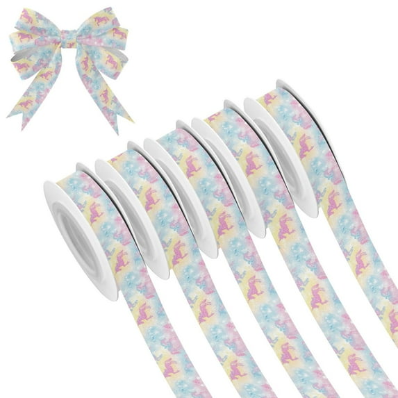 5 Rolls Christmas Ribbon 1.5 inch Wide Decorative Ribbon for Gift Wrapping and Holiday Decorations Pastel Unicorns and Bows