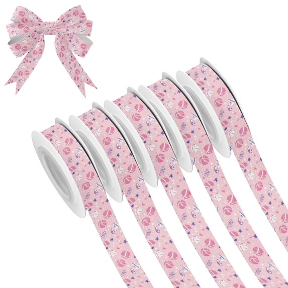 5 Rolls Christmas Ribbon 1.5 inch Wide Decorative Ribbon for Gift Wrapping and Holiday Decorations Pink Basketballs and Footballs