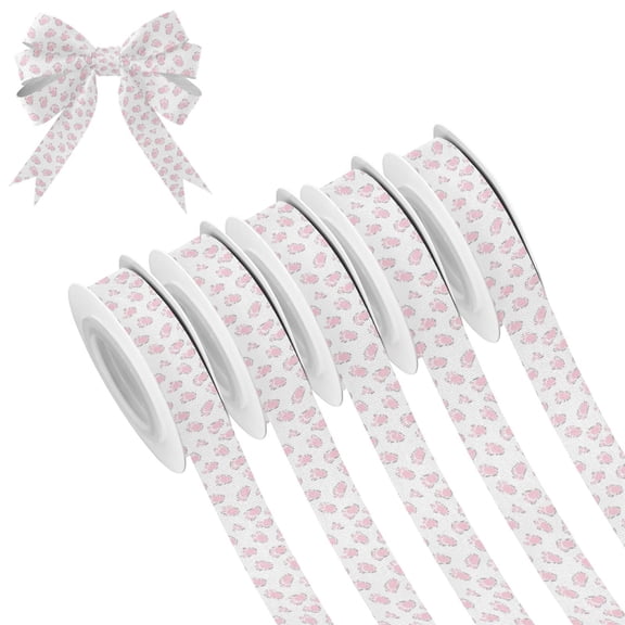 5 Rolls Christmas Ribbon 1.5 inch Wide Decorative Ribbon for Gift Wrapping and Holiday Decorations Pink Bunny Footprints