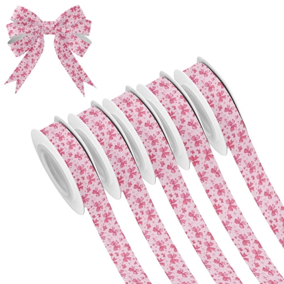 5 Rolls Christmas Ribbon 1.5 inch Wide Decorative Ribbon for Gift Wrapping and Holiday Decorations Pink Cute Bows
