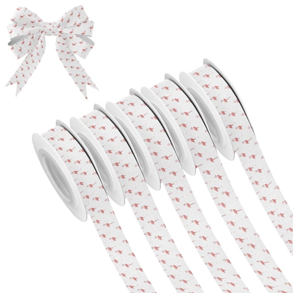 5 Rolls Christmas Ribbon 1.5 inch Wide Decorative Ribbon for Gift Wrapping and Holiday Decorations Pink Flamingo Pattern