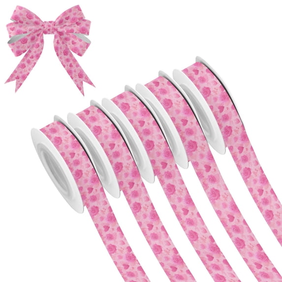 5 Rolls Christmas Ribbon 1.5 inch Wide Decorative Ribbon for Gift Wrapping and Holiday Decorations Pink Hearts and Roses Pattern