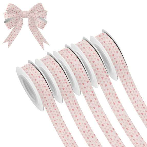 5 Rolls Christmas Ribbon 1.5 inch Wide Decorative Ribbon for Gift Wrapping and Holiday Decorations Pink Love Heart