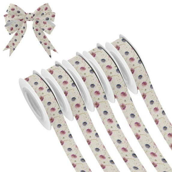 5 Rolls Christmas Ribbon 1.5 inch Wide Decorative Ribbon for Gift Wrapping and Holiday Decorations Pink and Purple Dandelions