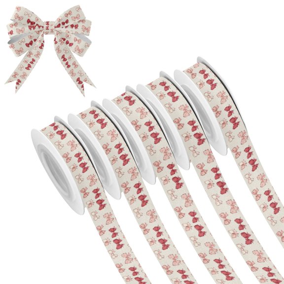 5 Rolls Christmas Ribbon 1.5 inch Wide Decorative Ribbon for Gift Wrapping and Holiday Decorations Pink and Red Bows