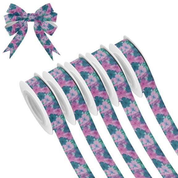 5 Rolls Christmas Ribbon 1.5 inch Wide Decorative Ribbon for Gift Wrapping and Holiday Decorations Pink and Teal Tie-dye