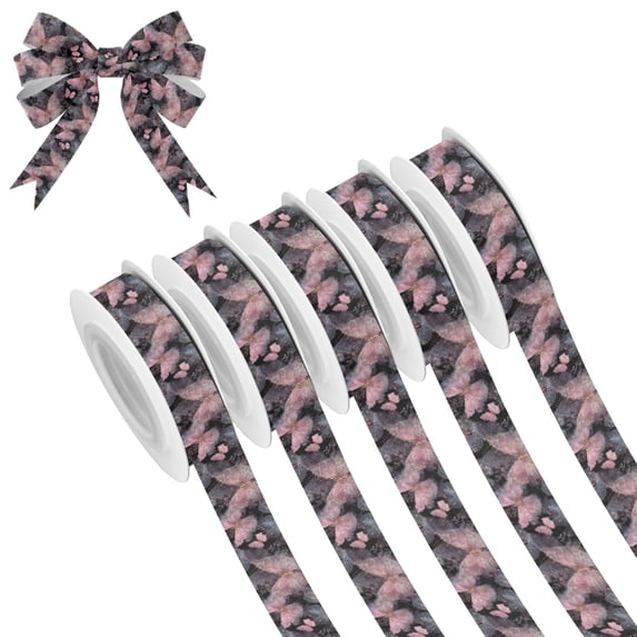 5 Rolls Christmas Ribbon 1.5 inch Wide Decorative Ribbon for Gift Wrapping and Holiday Decorations Pink with Gold Butterfly