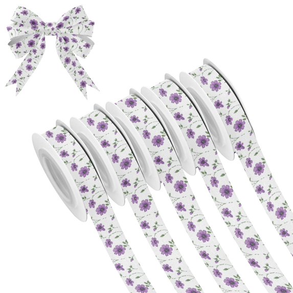 5 Rolls Christmas Ribbon 1.5 inch Wide Decorative Ribbon for Gift Wrapping and Holiday Decorations Purple Flowers