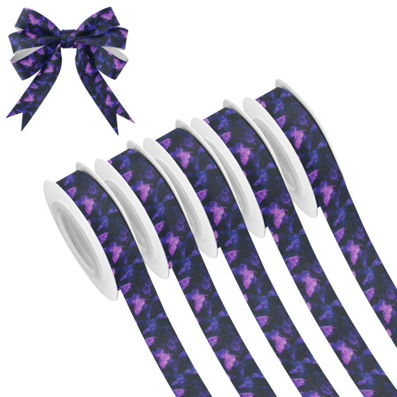 5 Rolls Christmas Ribbon 1.5 inch Wide Decorative Ribbon for Gift Wrapping and Holiday Decorations Purple Glowing Butterflies