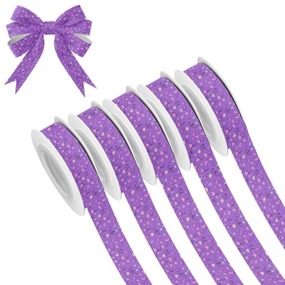 5 Rolls Christmas Ribbon 1.5 inch Wide Decorative Ribbon for Gift Wrapping and Holiday Decorations Purple Hearts and Flowers