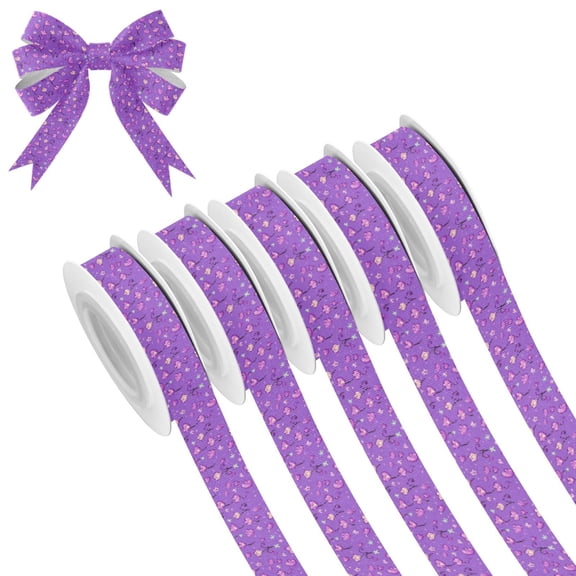 5 Rolls Christmas Ribbon 1.5 inch Wide Decorative Ribbon for Gift Wrapping and Holiday Decorations Purple Hearts and Flowers