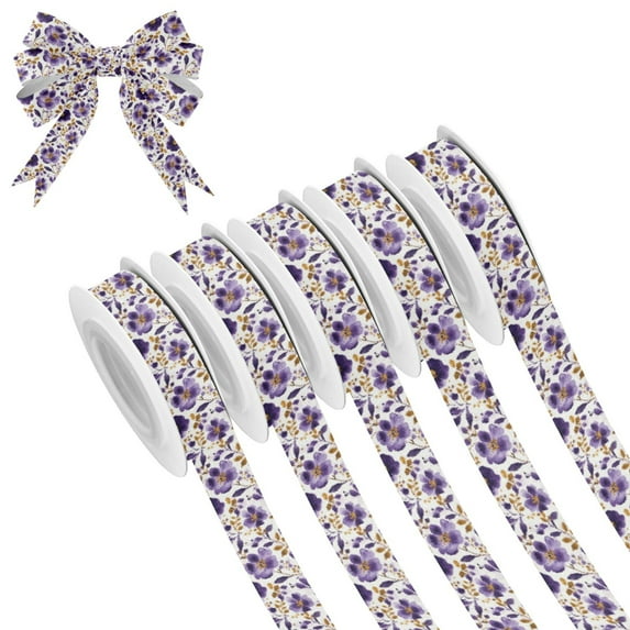 5 Rolls Christmas Ribbon 1.5 inch Wide Decorative Ribbon for Gift Wrapping and Holiday Decorations Purple and Gold Floral