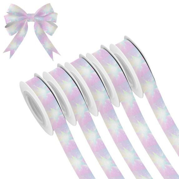 5 Rolls Christmas Ribbon 1.5 inch Wide Decorative Ribbon for Gift Wrapping and Holiday Decorations Rainbow Gradient Stars