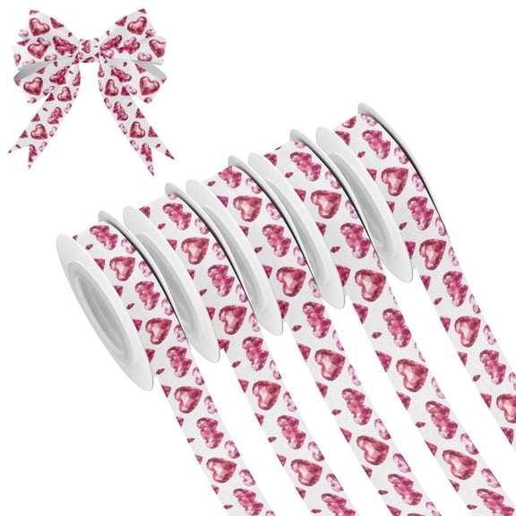 5 Rolls Christmas Ribbon 1.5 inch Wide Decorative Ribbon for Gift Wrapping and Holiday Decorations Red Heart-shaped Diamonds