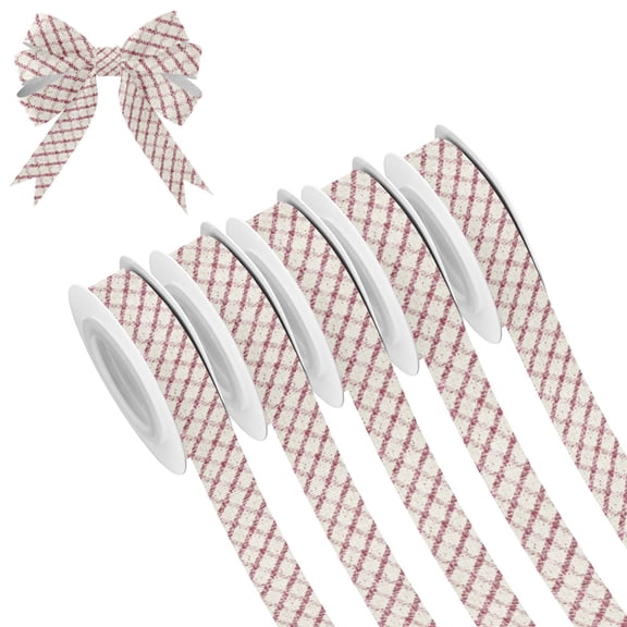 5 Rolls Christmas Ribbon 1.5 inch Wide Decorative Ribbon for Gift Wrapping and Holiday Decorations Red and Cream Diamond Shapes