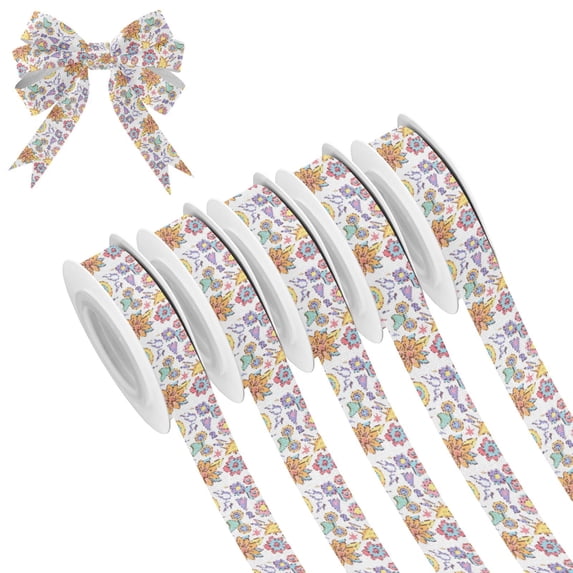 5 Rolls Christmas Ribbon 1.5 inch Wide Decorative Ribbon for Gift Wrapping and Holiday Decorations Roller Skates and Flowers