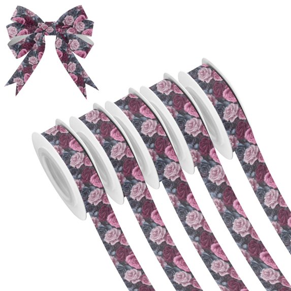 5 Rolls Christmas Ribbon 1.5 inch Wide Decorative Ribbon for Gift Wrapping and Holiday Decorations Roses in Pink and Gray Tones