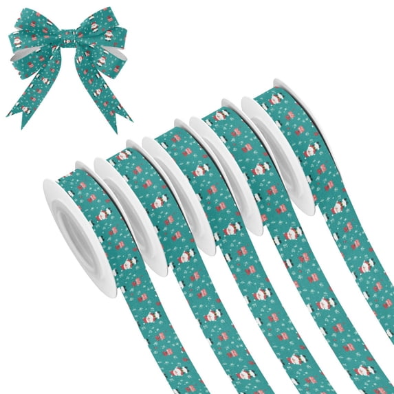 5 Rolls Christmas Ribbon 1.5 inch Wide Decorative Ribbon for Gift Wrapping and Holiday Decorations Santa Claus and Presents