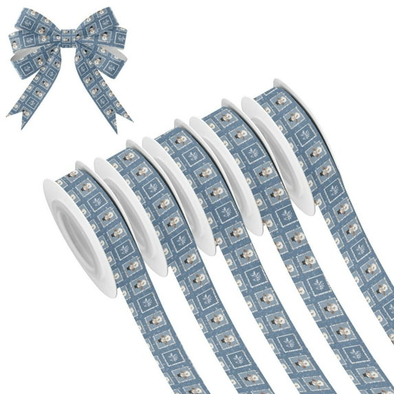 5 Rolls Christmas Ribbon 1.5 inch Wide Decorative Ribbon for Gift Wrapping and Holiday Decorations Smiling Snowmen Wearing Black Hats