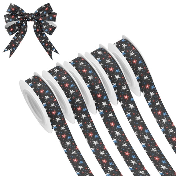 5 Rolls Christmas Ribbon 1.5 inch Wide Decorative Ribbon for Gift Wrapping and Holiday Decorations Stars Doodle Pattern