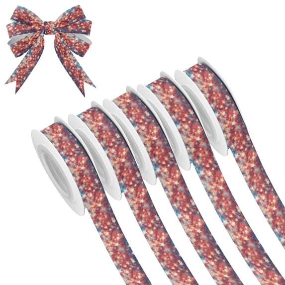 5 Rolls Christmas Ribbon 1.5 inch Wide Decorative Ribbon for Gift Wrapping and Holiday Decorations Stars and Sparkles