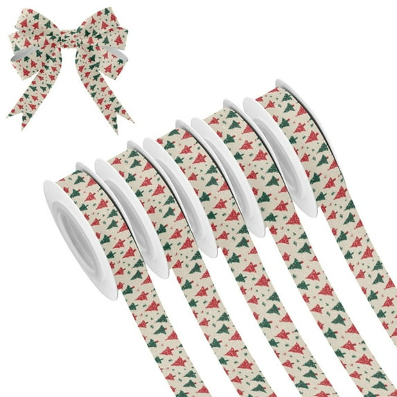 5 Rolls Christmas Ribbon 1.5 inch Wide Decorative Ribbon for Gift Wrapping and Holiday Decorations Stylish Christmas Tree Pattern