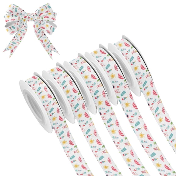 5 Rolls Christmas Ribbon 1.5 inch Wide Decorative Ribbon for Gift Wrapping and Holiday Decorations Summer Pattern