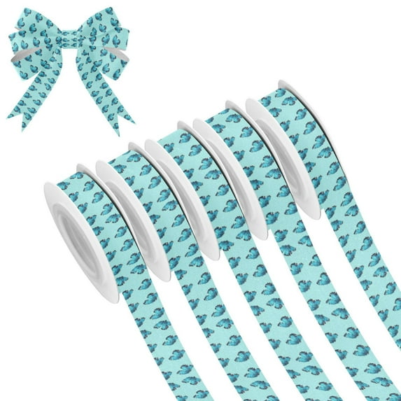 5 Rolls Christmas Ribbon 1.5 inch Wide Decorative Ribbon for Gift Wrapping and Holiday Decorations Turquoise Blue Butterfly Pattern