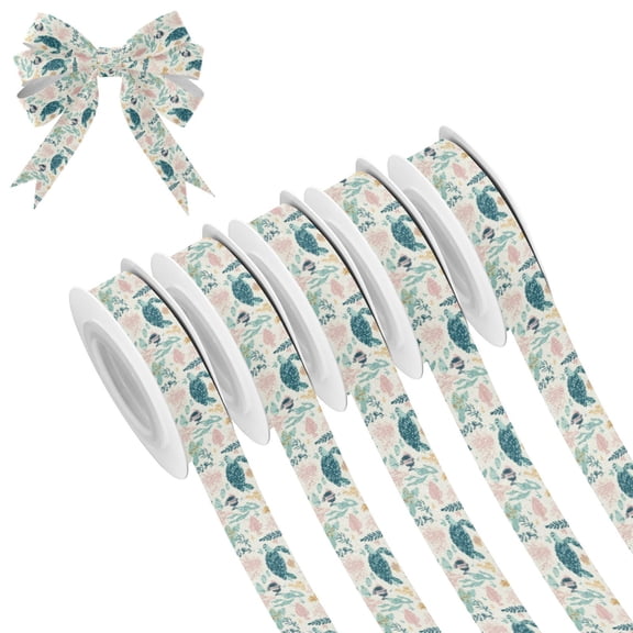 5 Rolls Christmas Ribbon 1.5 inch Wide Decorative Ribbon for Gift Wrapping and Holiday Decorations Turtles and Sea Plants Pattern