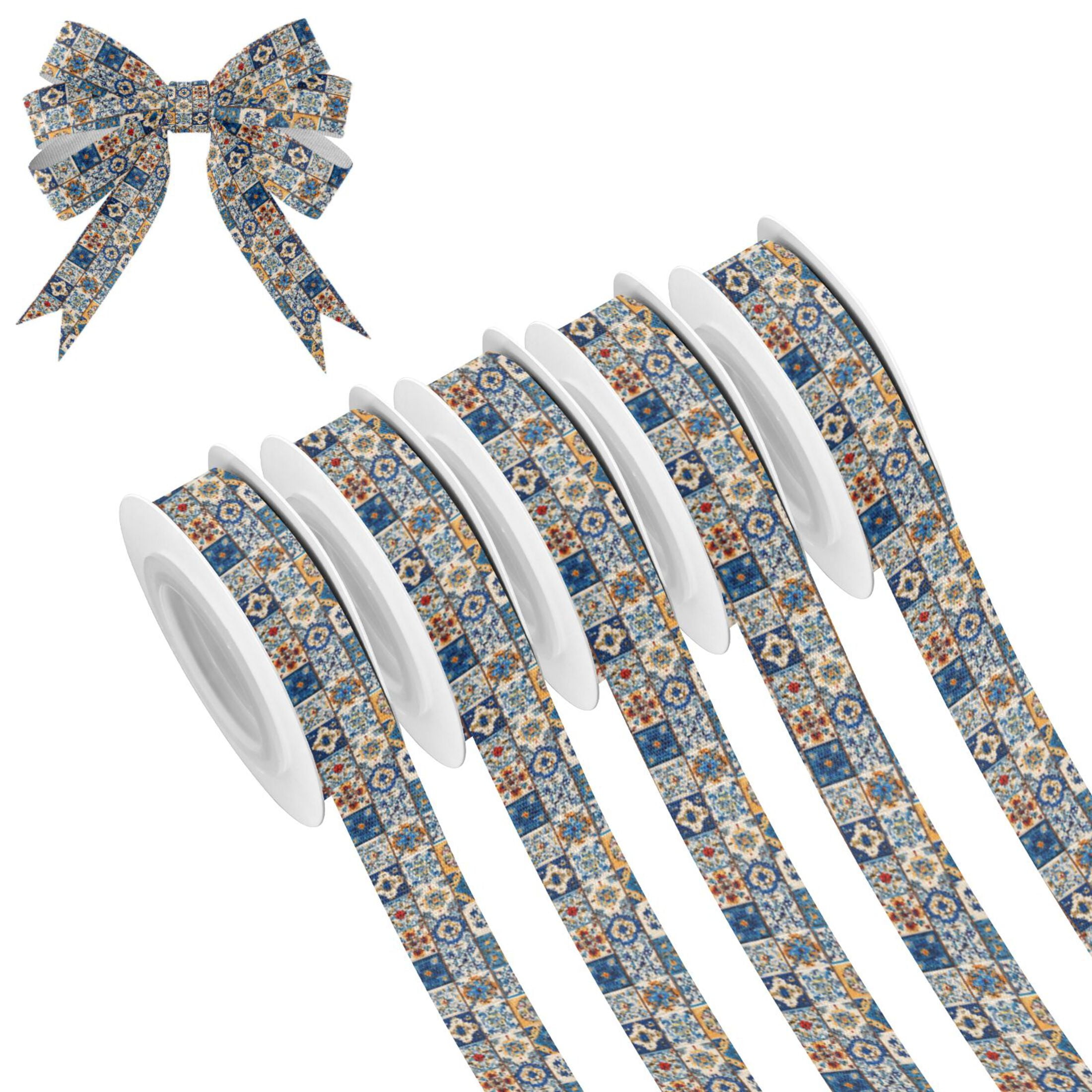 5 Rolls Christmas Ribbon 1.5 inch Wide Decorative Ribbon for Gift ...