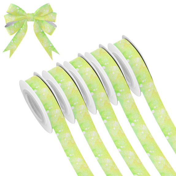 5 Rolls Christmas Ribbon 1.5 inch Wide Decorative Ribbon for Gift Wrapping and Holiday Decorations Vibrant Green and Yellow Background