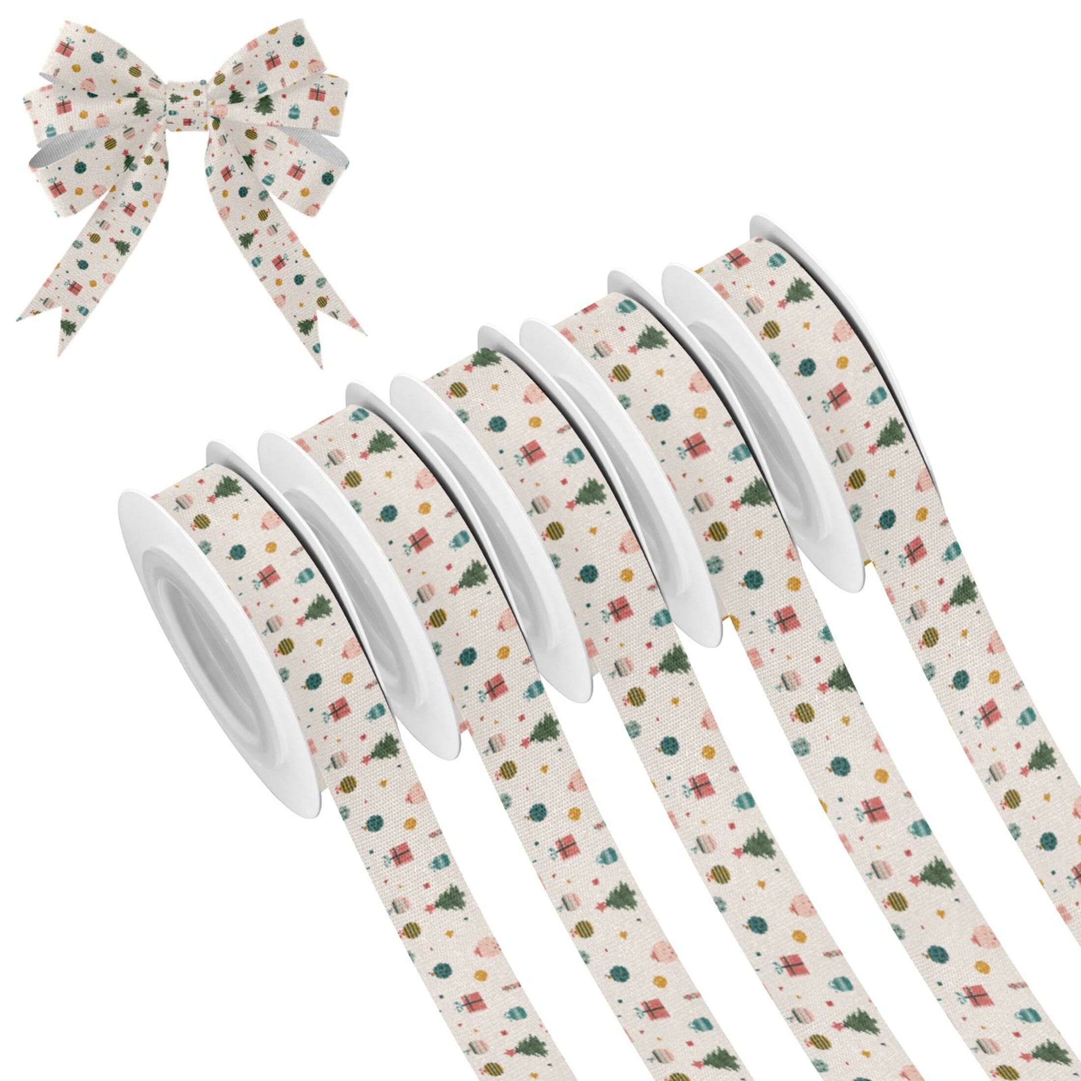 5 Rolls Christmas Ribbon 1.5 inch Wide Decorative Ribbon for Gift ...