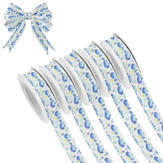5 Rolls Christmas Ribbon 1.5 inch Wide Decorative Ribbon for Gift Wrapping and Holiday Decorations Watercolor Blue Fish