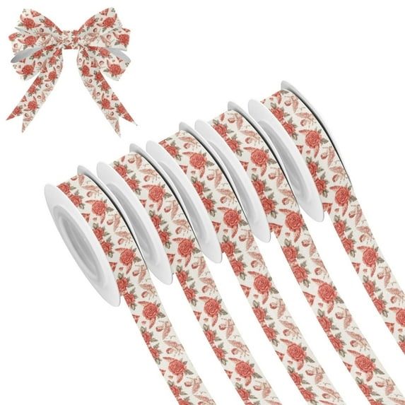 5 Rolls Christmas Ribbon 1.5 inch Wide Decorative Ribbon for Gift Wrapping and Holiday Decorations Watercolor Red Roses