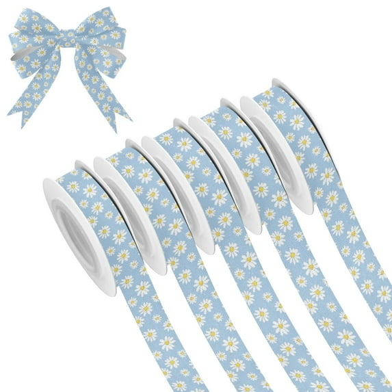 5 Rolls Christmas Ribbon 1.5 inch Wide Decorative Ribbon for Gift Wrapping and Holiday Decorations White Daisies Pattern