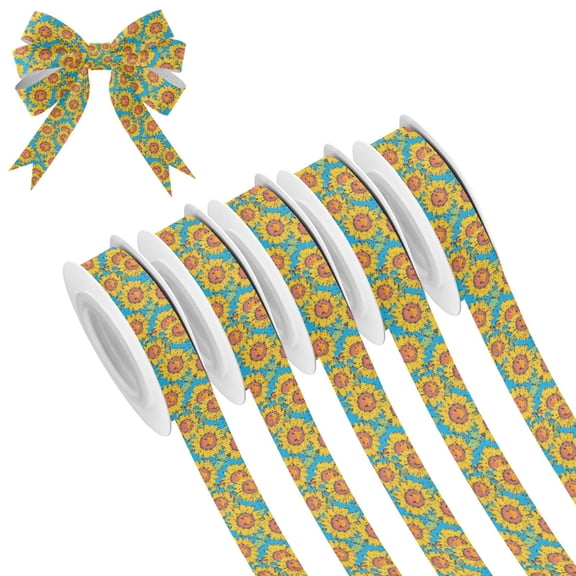 5 Rolls Christmas Ribbon 1.5 inch Wide Decorative Ribbon for Gift Wrapping and Holiday Decorations Yellow Sunflowers with Happy Faces