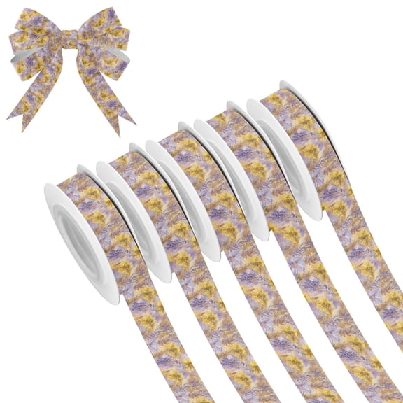 5 Rolls Christmas Ribbon 1.5 inch Wide Decorative Ribbon for Gift Wrapping and Holiday Decorations Yellow and Lavender Flowers