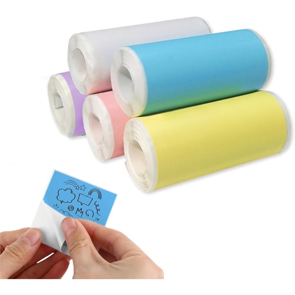 5 Rolls Colored Thermal Sticker Paper for Mini Printer, Self-Adhesive Thermal Printing Paper, , Yellow, Blue, White, , 57 x 25mm, Sticky Mini Printer Paper for Photos, Notes, To-Do Lists