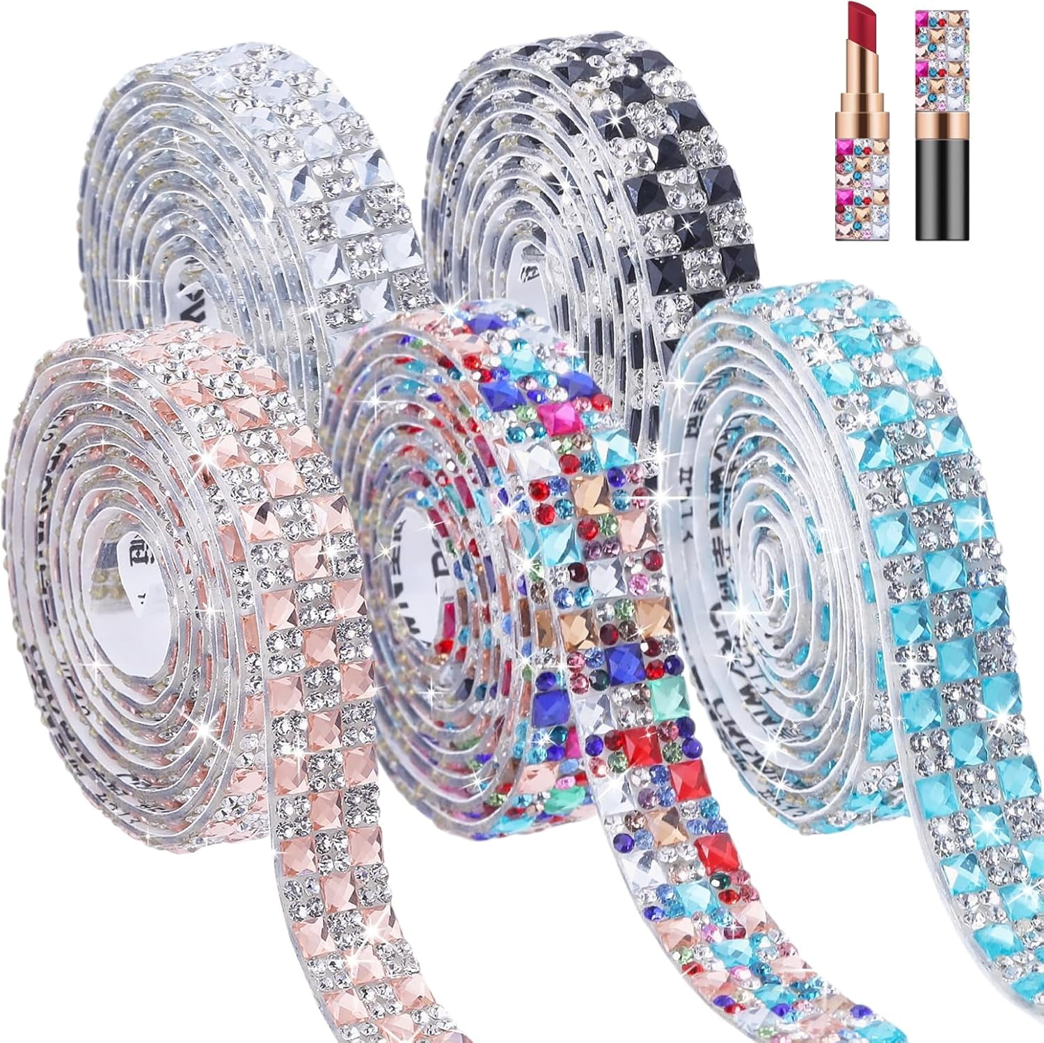 5 Rolls Glass Self Adhesive Rhinestone Ribbons 5 Yard Bling Ribbon ...