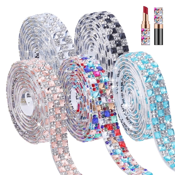5 Rolls Glass Self Adhesive Rhinestone Ribbons 5 Yard Bling Ribbon Glitter Resin Diamond Belt Sewing Trim Rhinestone Tape for Decoration Car DIY Arts